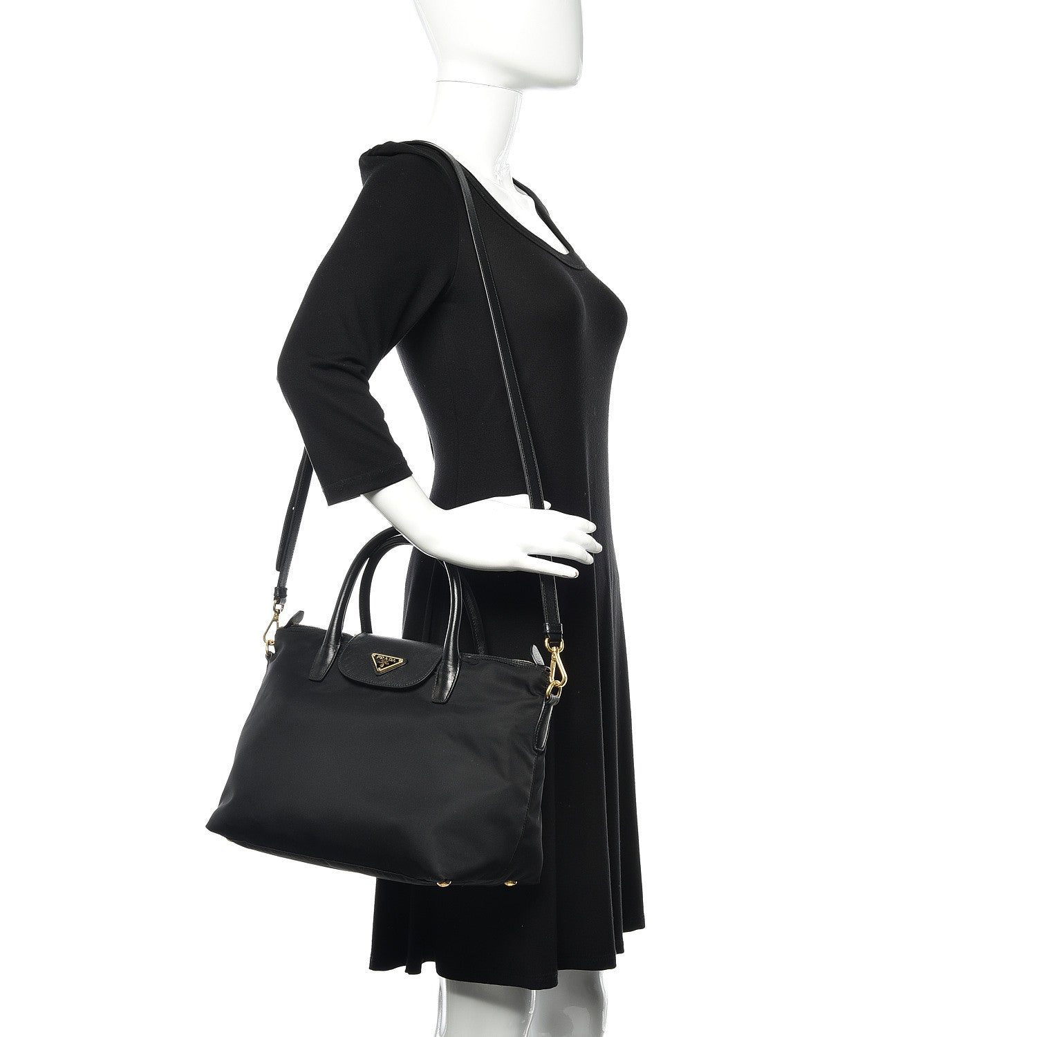 Prada Tessuto Nylon Saffiano Tote Black 2 of 11