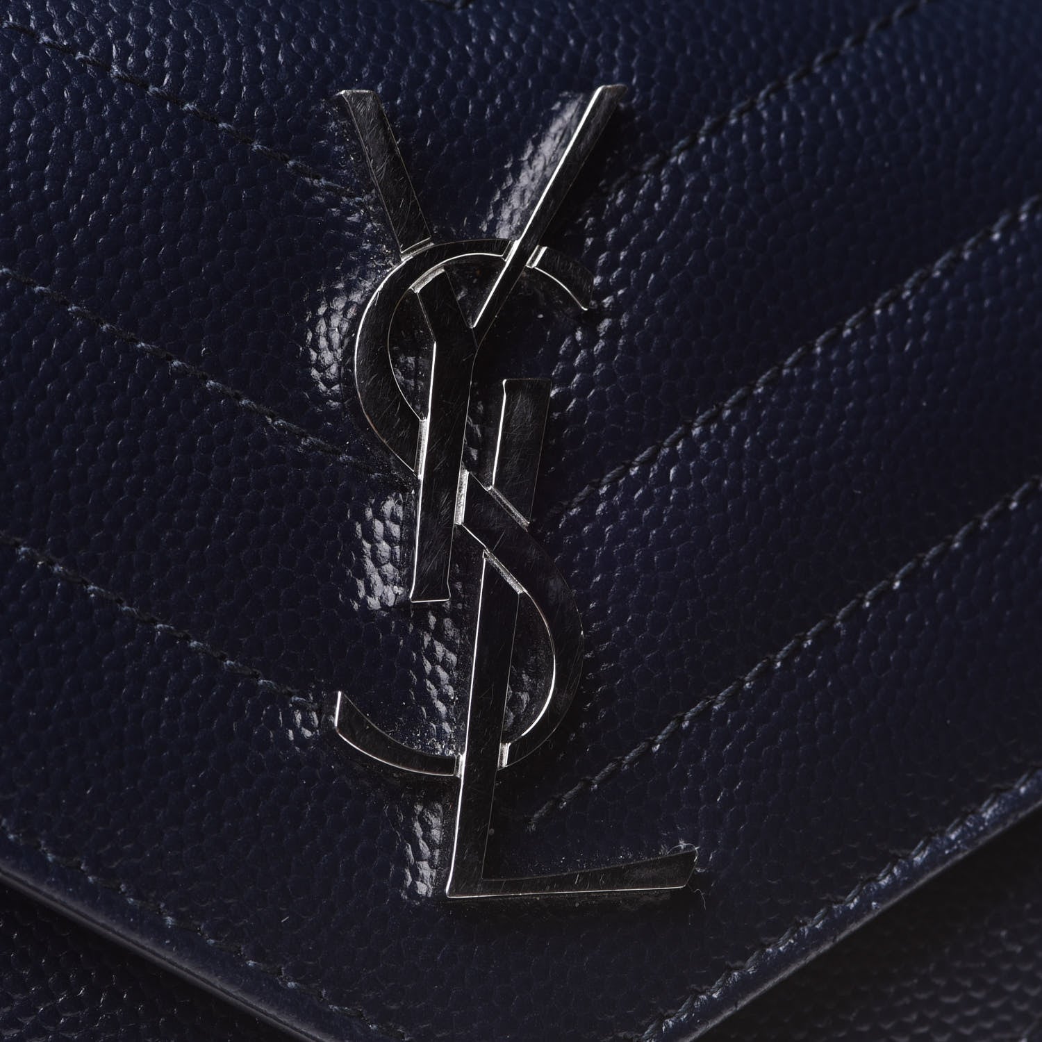 Saint Laurent Grain De Poudre Matelasse Chevron Small Monogram Envelope Wallet Deep Marine 11 of 12