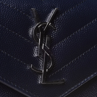 Saint Laurent Grain De Poudre Matelasse Chevron Small Monogram Envelope Wallet Deep Marine 11 of 12