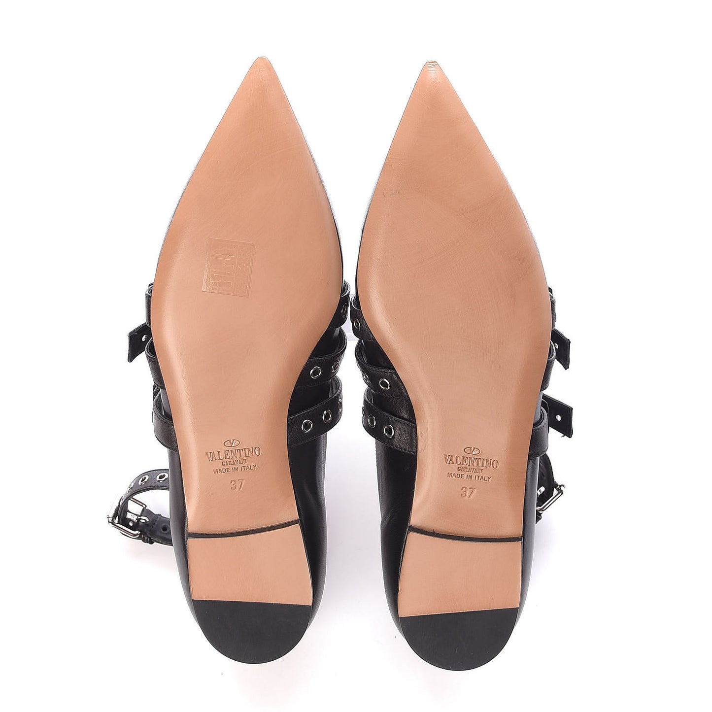 Calfskin Love Latch Ankle Strap Ballet Flats 37 Black Poudre