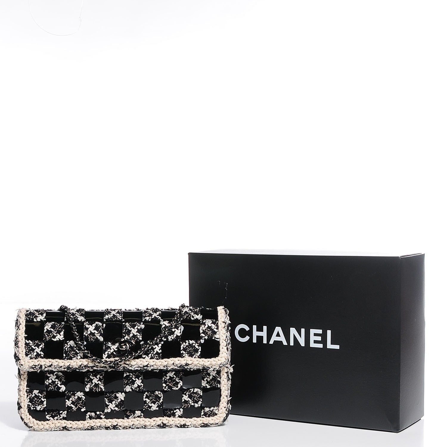 Chanel Tweed Vinyl Woven Medium Single Flap Black White 9 of 9