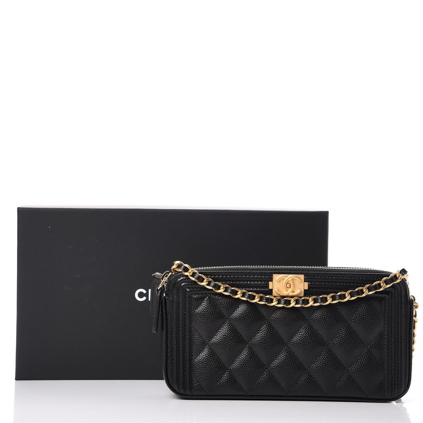 Caviar Quilted Small Boy Clutch With Chain Black