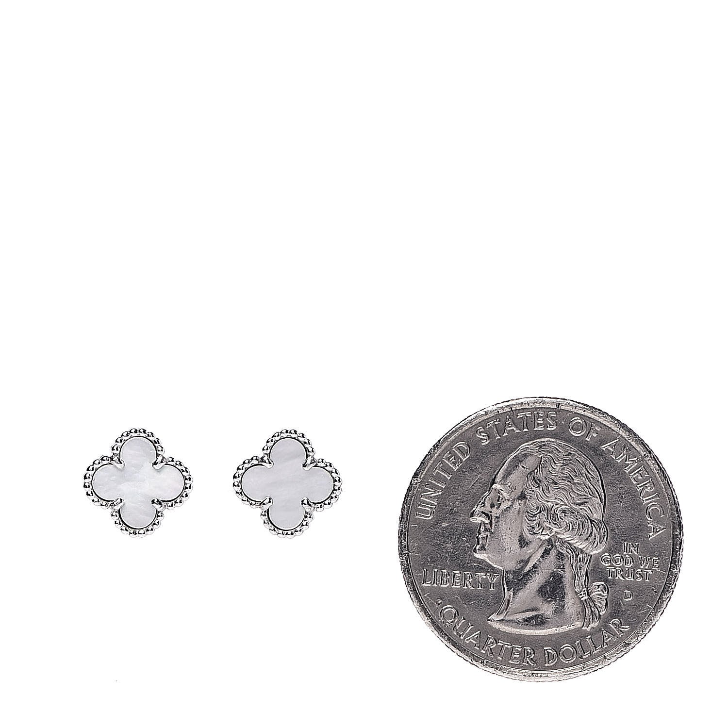 Van Cleef & Arpels 18K White Gold Mother of Pearl Sweet Alhambra Earrings 2 of 6