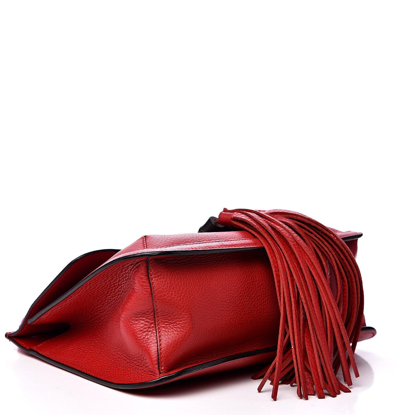 Pebbled Calfskin Medium Bamboo Daily Flap Shoulder Bag Red