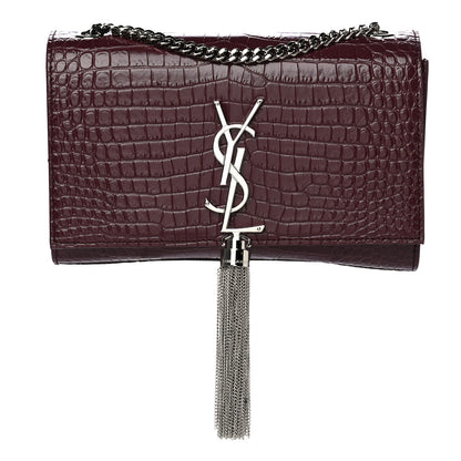 Saint Laurent Calfskin Crocodile Embossed Small Classic Monogram Kate Tassel Satchel Palissandre 1 of 10
