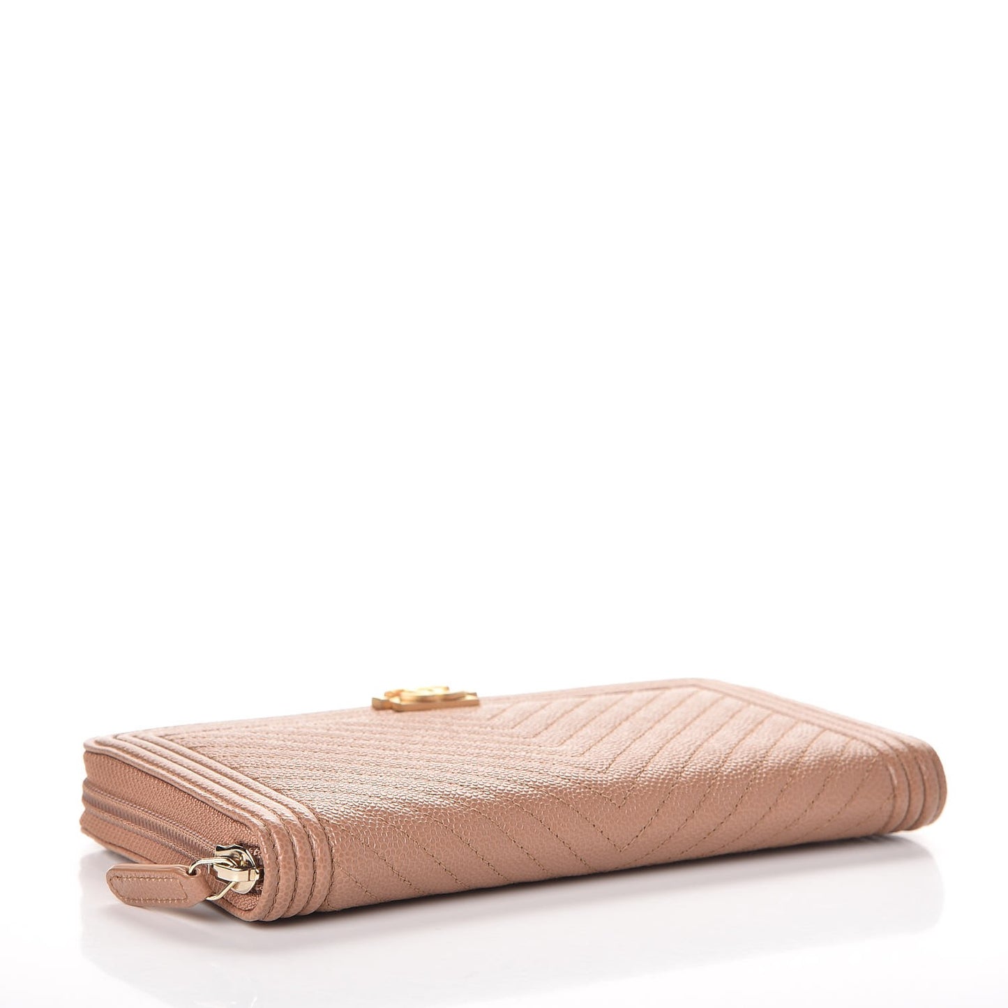 Caviar Chevron Zip Around Boy Wallet Light Brown