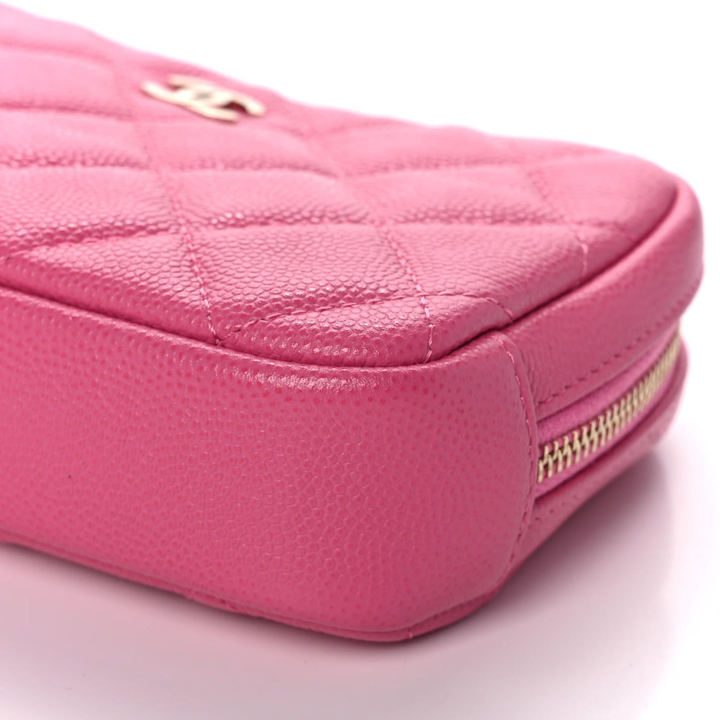 Caviar Quilted Small Curvy Pouch Cosmetic Case Pink