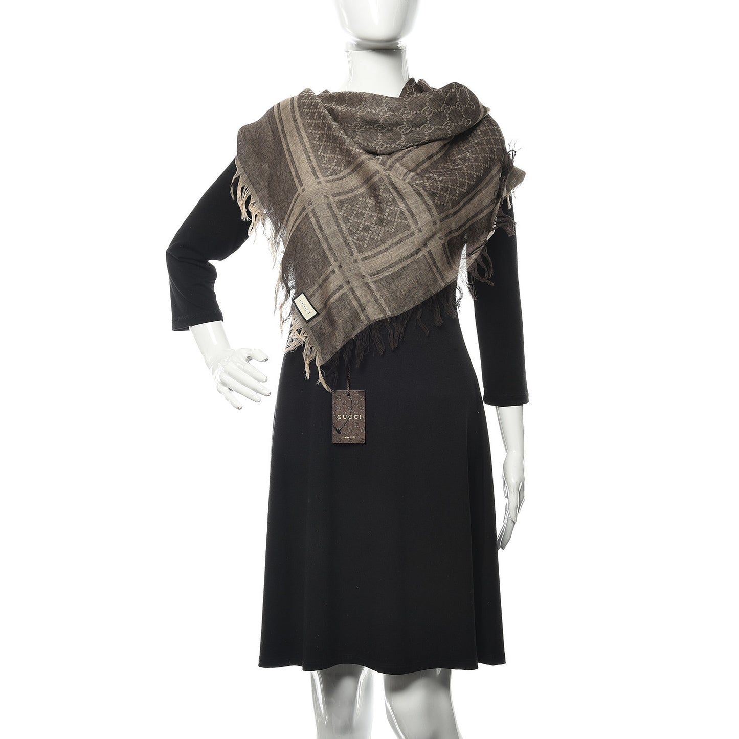 Wool Silk GG Monogram Diamante Plaid Surviee Shawl Beige Dark Brown