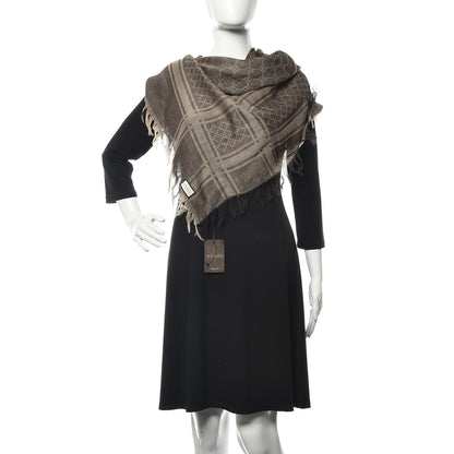 Gucci Wool Silk GG Monogram Diamante Plaid Surviee Shawl Beige Dark Brown 2 of 3