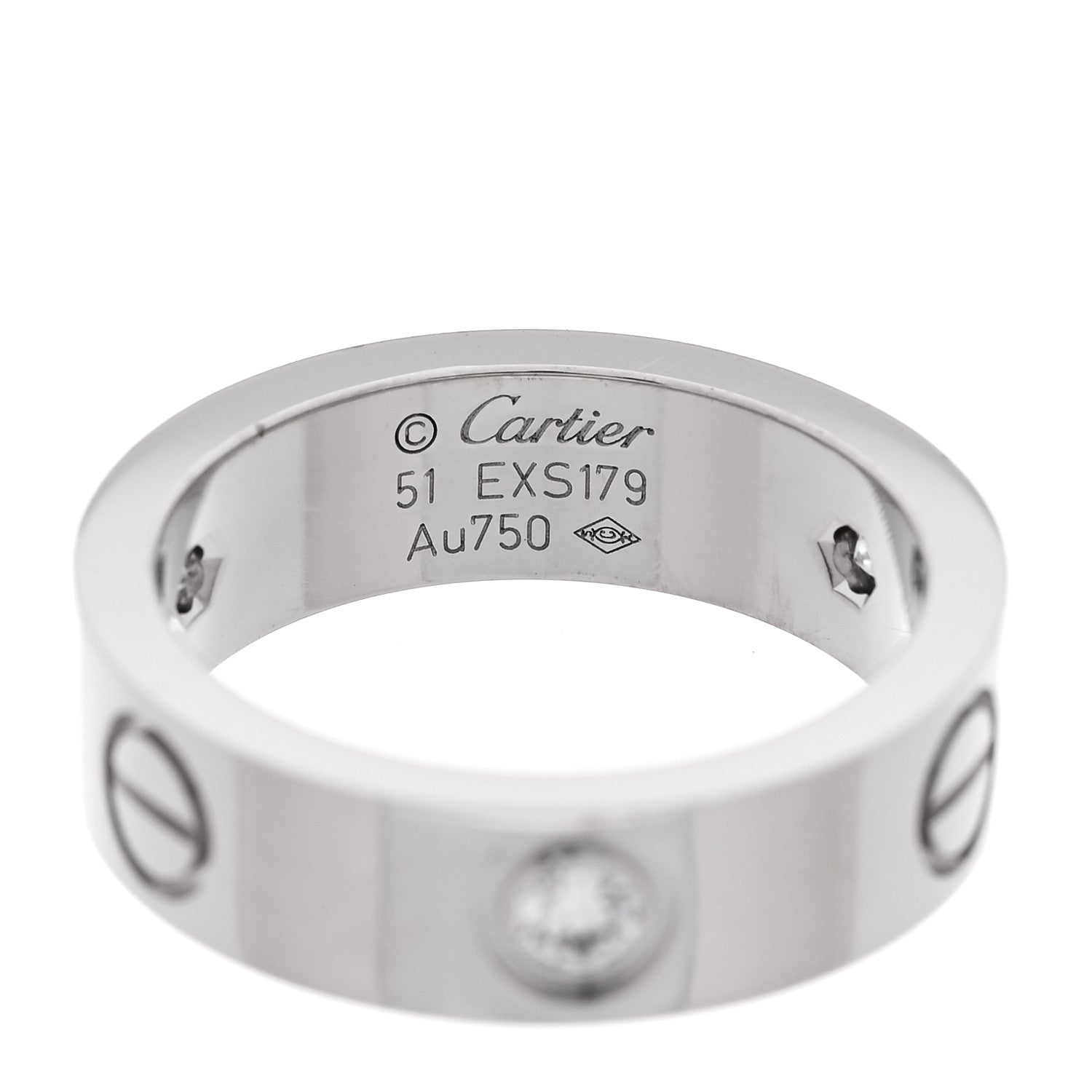 Cartier 18K White Gold 3 Diamond 5.5mm LOVE Ring 51 5.75 4 of 5