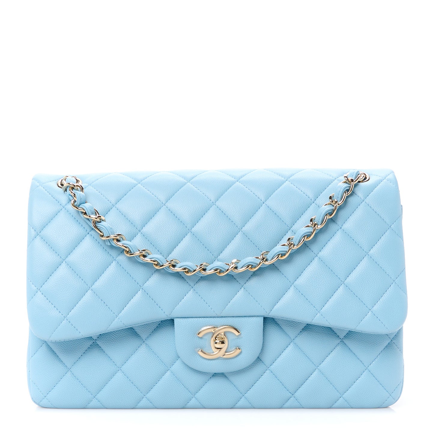 Caviar Quilted Jumbo Double Flap Light Blue