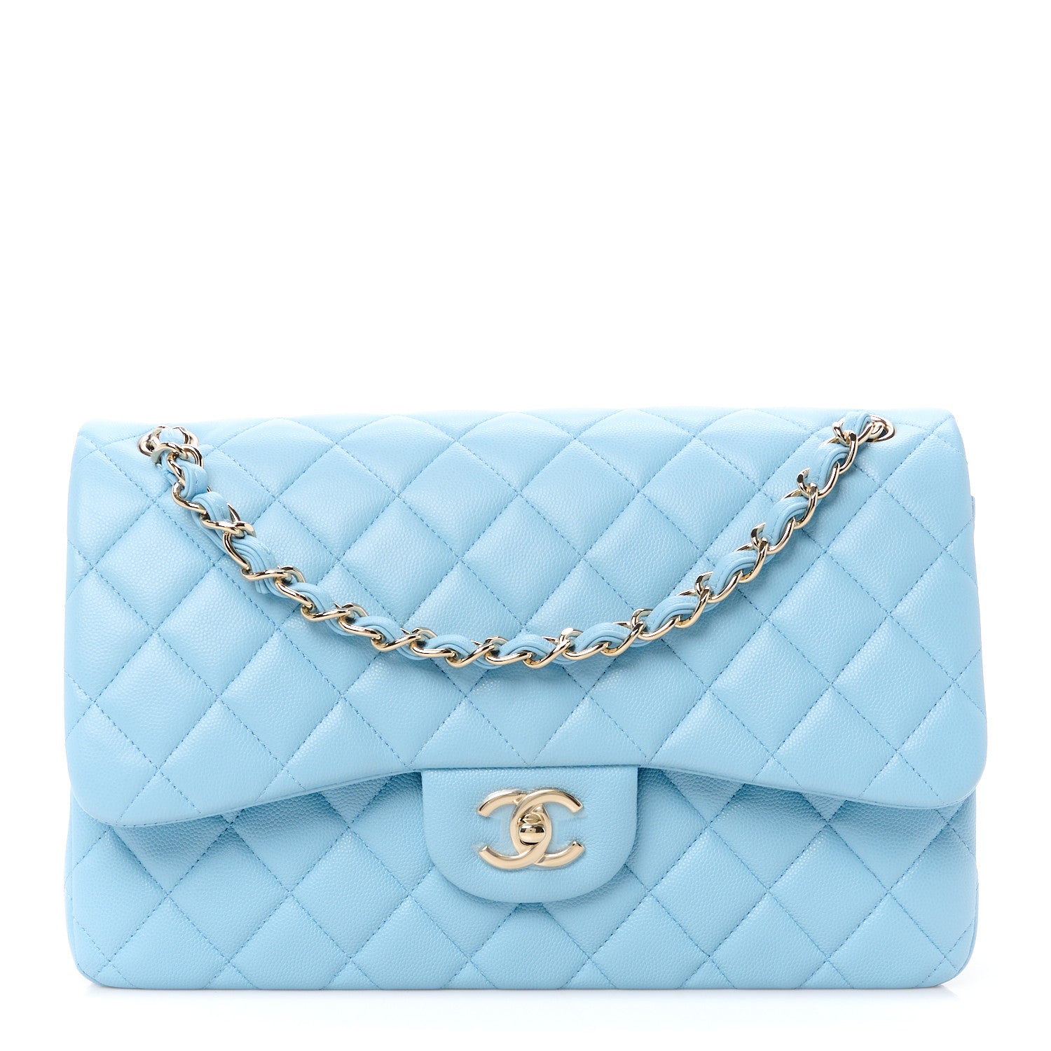 Chanel Caviar Quilted Jumbo Double Flap Light Blue 1 of 12