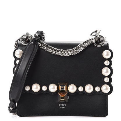 Fendi Vitello Liberty Pearl Scalloped Studded Small Kan I Shoulder Bag Black 1 of 7