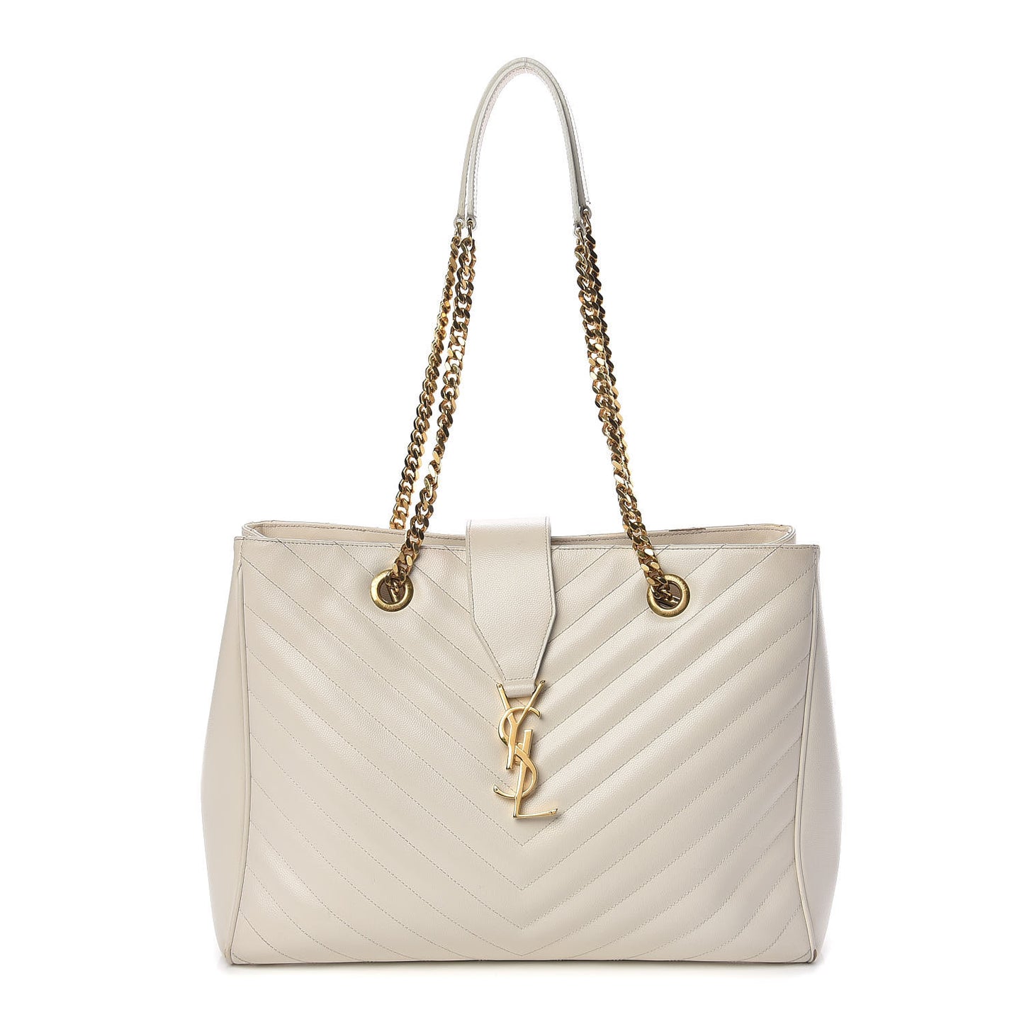 Grain De Poudre Matelasse Chevron Monogram Shopping Bag White