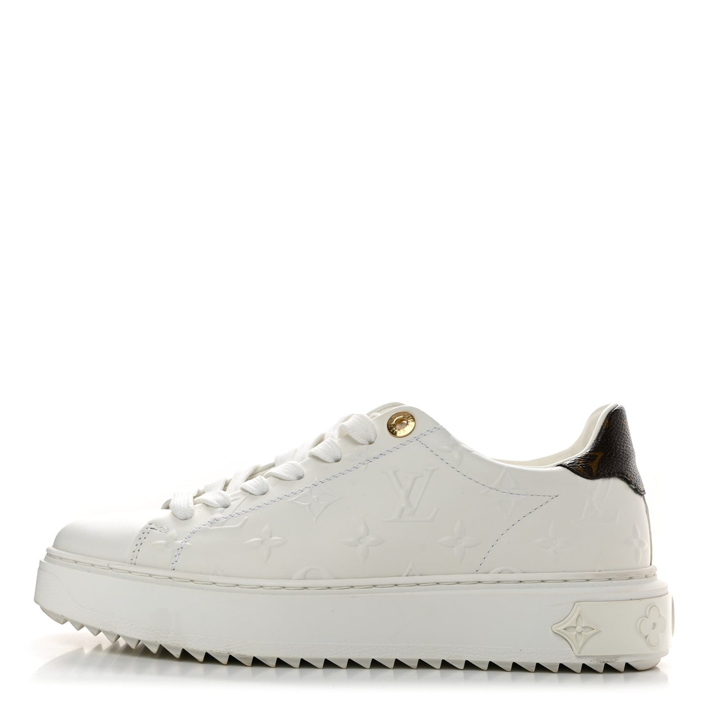 Calfskin Monogram Debossed Time Out Sneakers 38 White