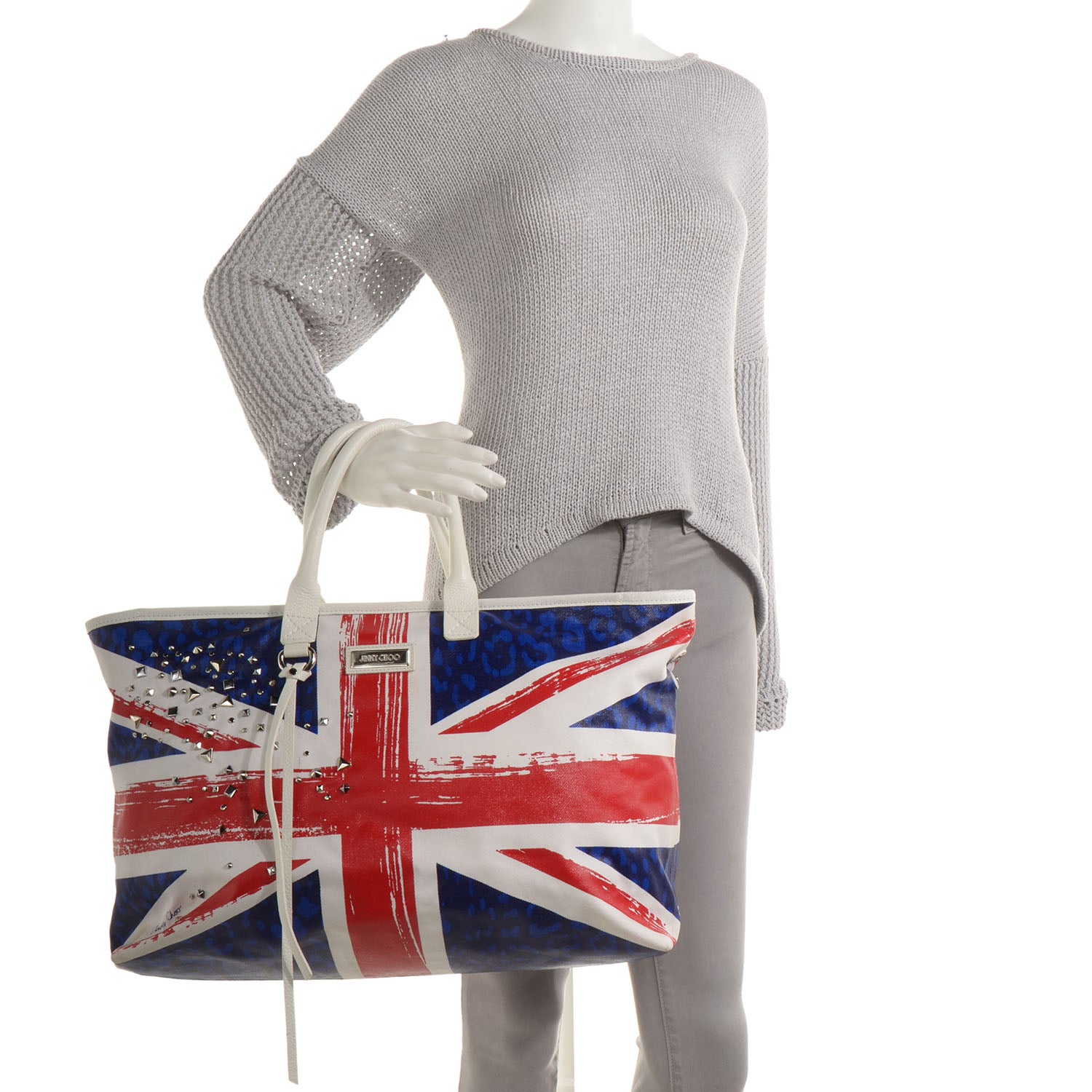 Jimmy Choo Denim Leather Studded Union Jack Print Tote 2 of 9