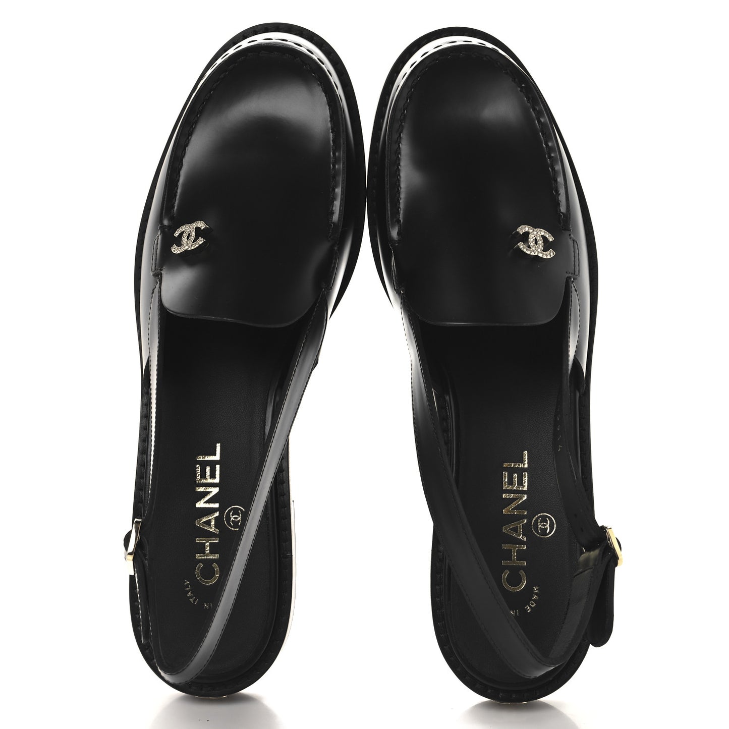 Calfskin Crystal CC Slingback Sandals 39.5 Black