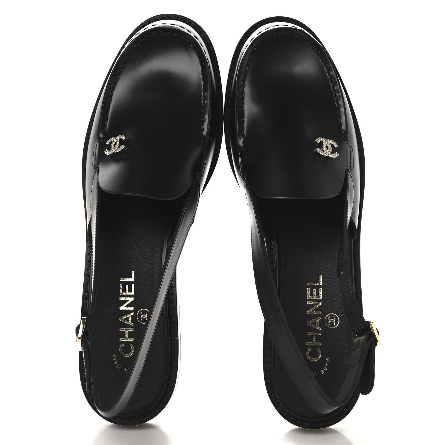 Chanel Calfskin Crystal CC Slingback Sandals 39.5 Black 2 of 10