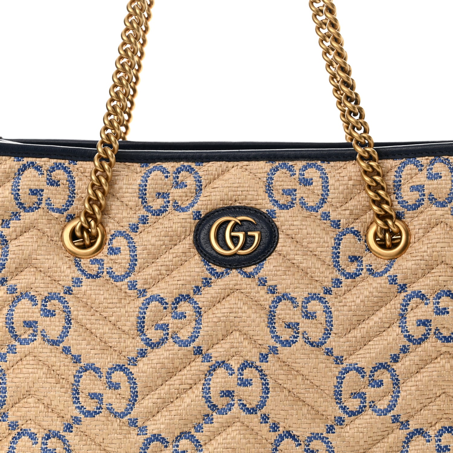 Gucci Raffia GG Monogram Matelasse Medium GG Marmont Shoulder Tote Natural Royale Off White 7 of 10