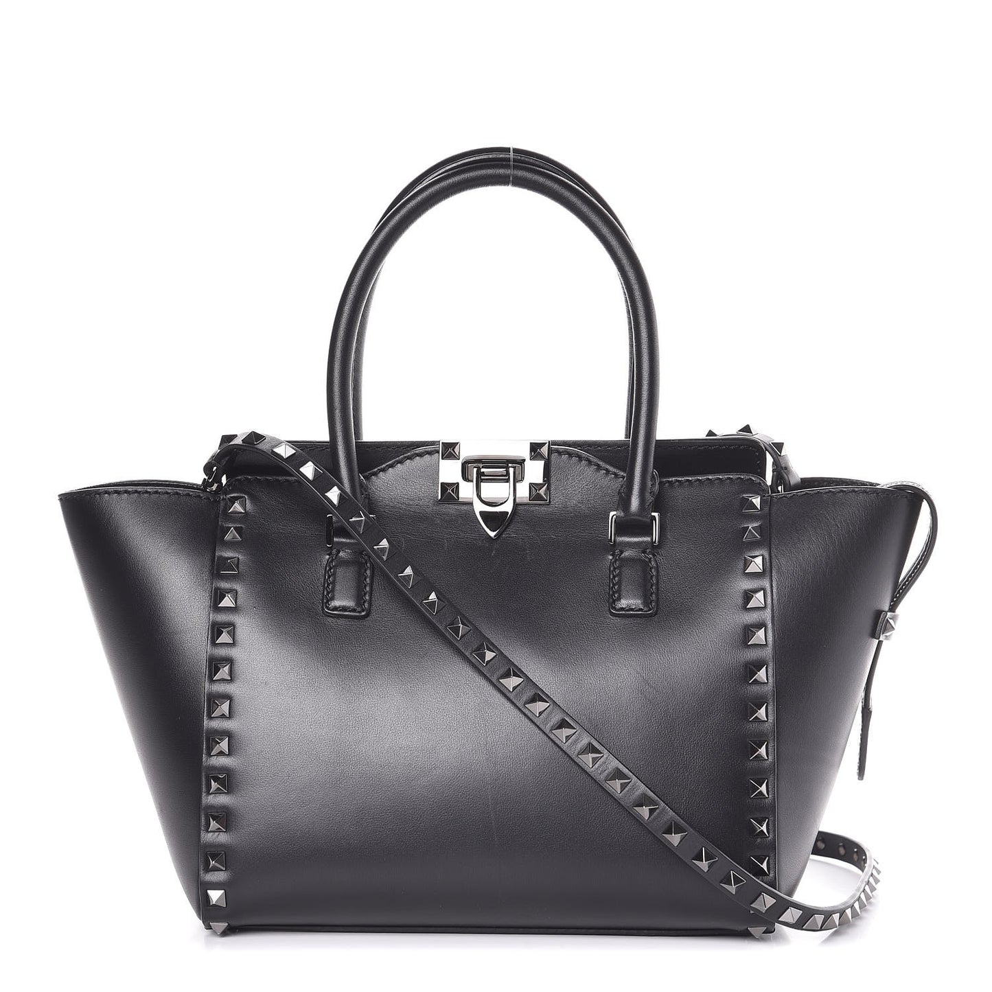 Vitello Small Rockstud Double Handle Tote Black