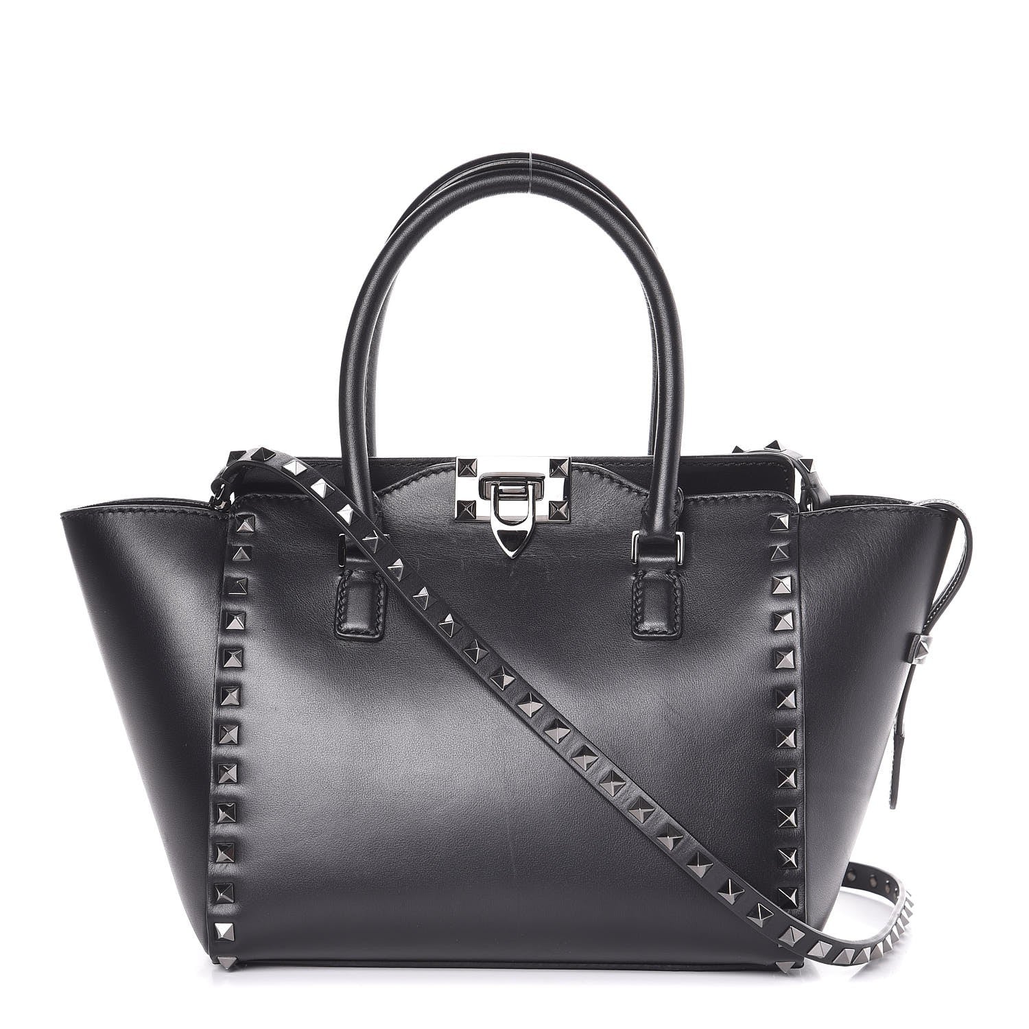 Valentino Garavani Vitello Small Rockstud Double Handle Tote Black 1 of 14