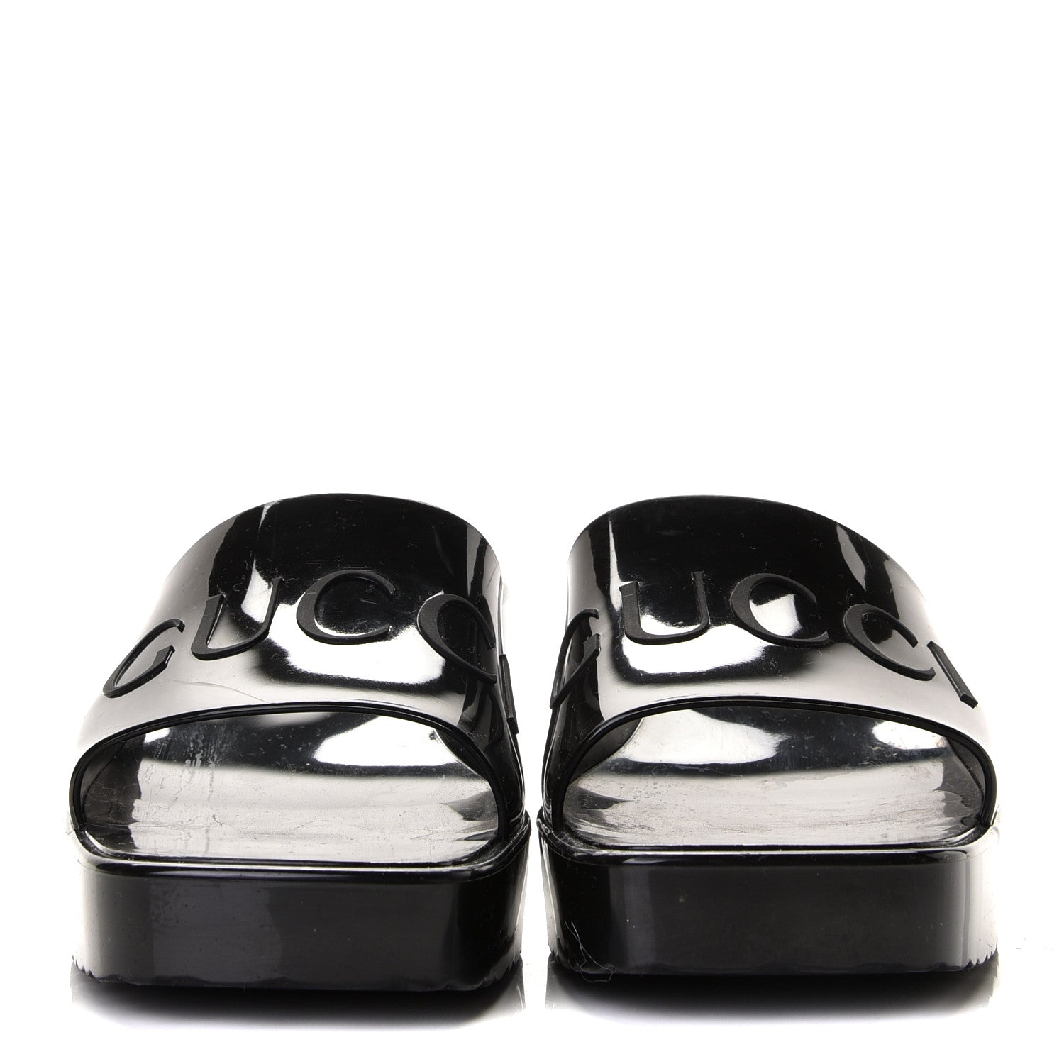 Gucci Rubber Gucci Logo Womens Platform 20/60mm Slide Sandals 39 Black 5 of 9