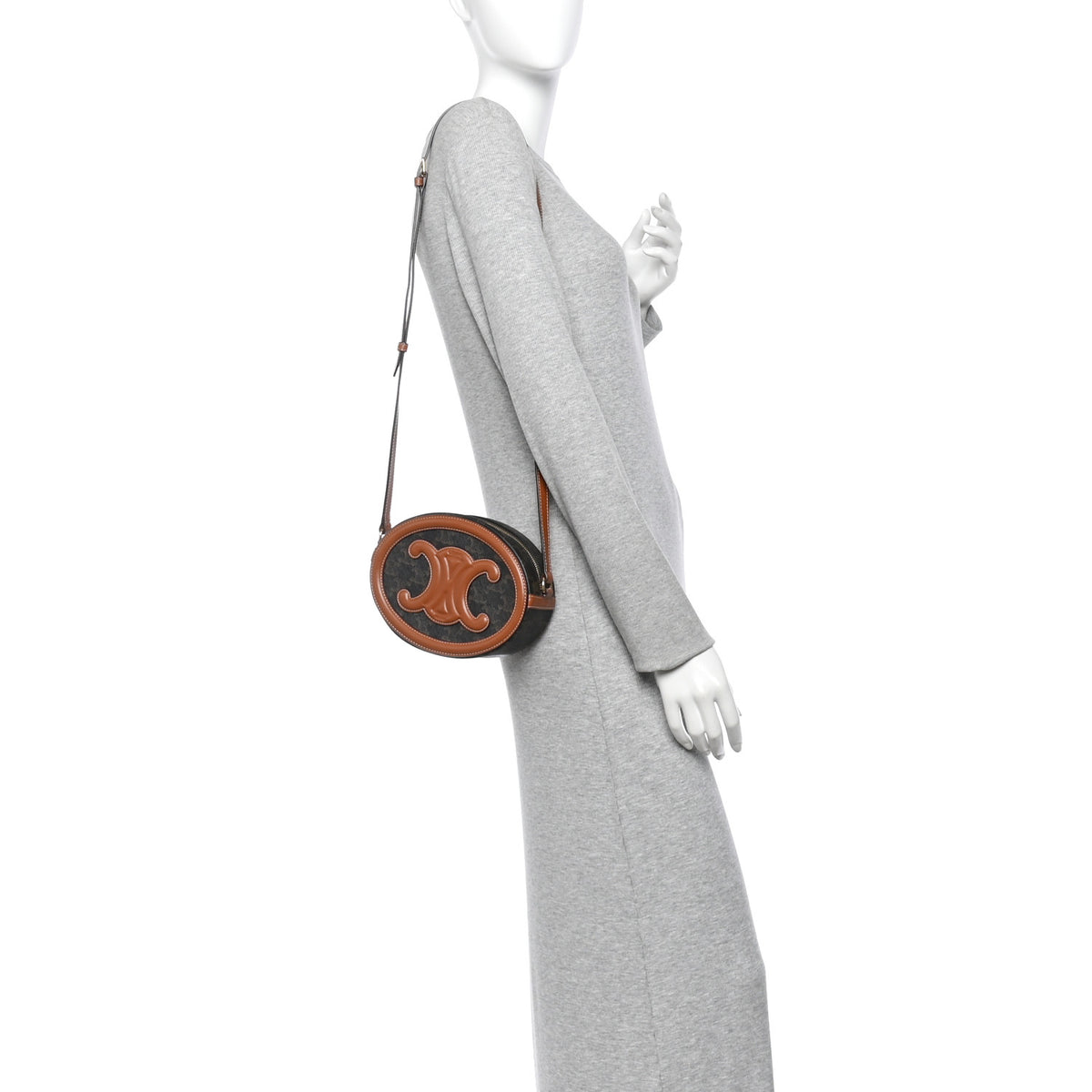 Canvas Calfskin Cuir Triomphe Oval Purse Crossbody Tan