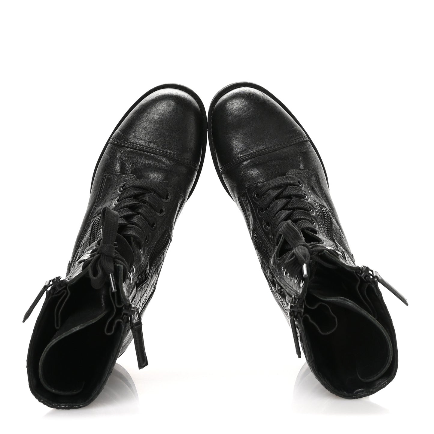 Sheepskin Quilted CC Tall Lace Up Combat Boots 38.5 Black