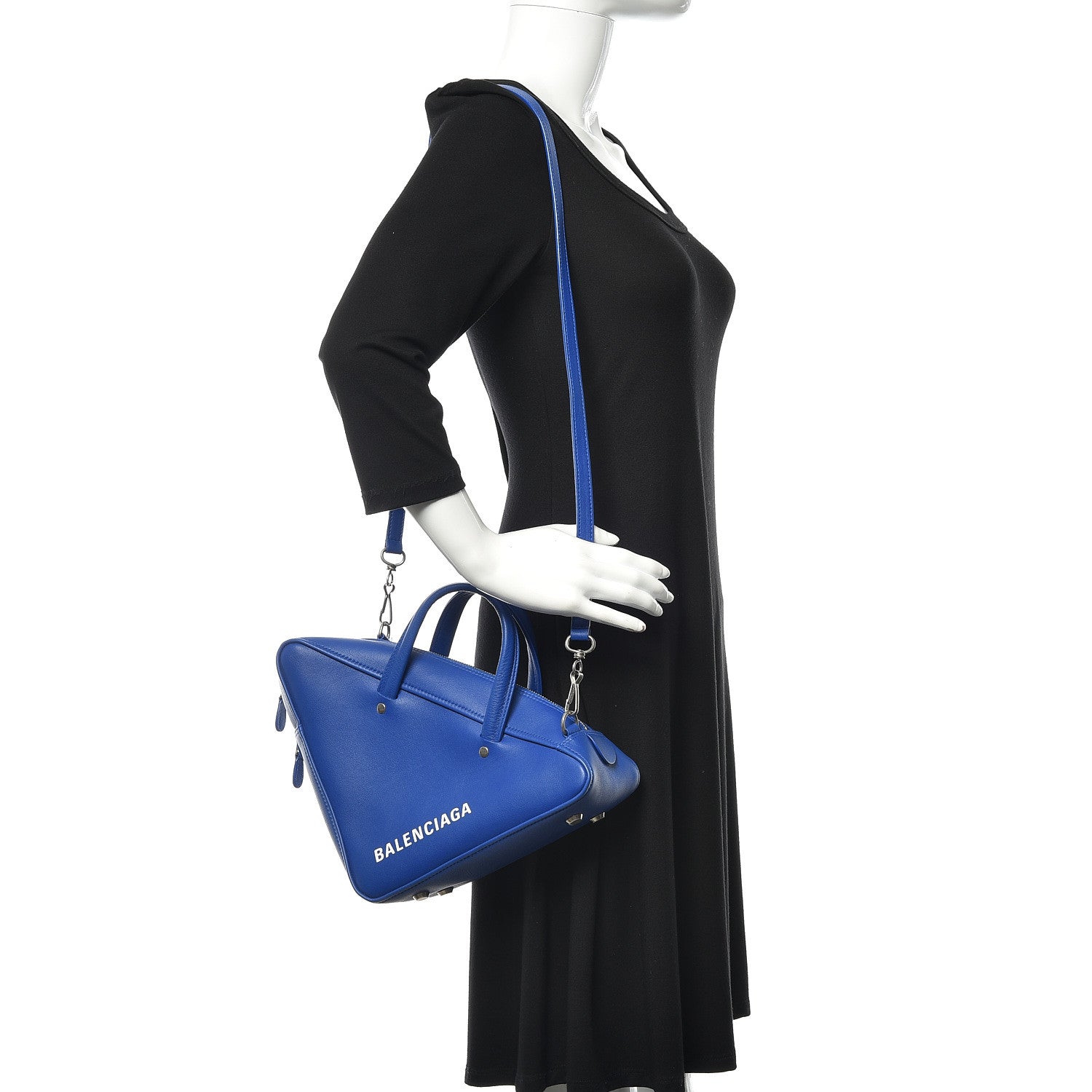 Balenciaga Shiny Day Calfskin Logo S Triangle Duffle Bleu Roi White 2 of 11