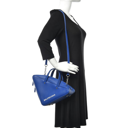 Balenciaga Shiny Day Calfskin Logo S Triangle Duffle Bleu Roi White 2 of 11