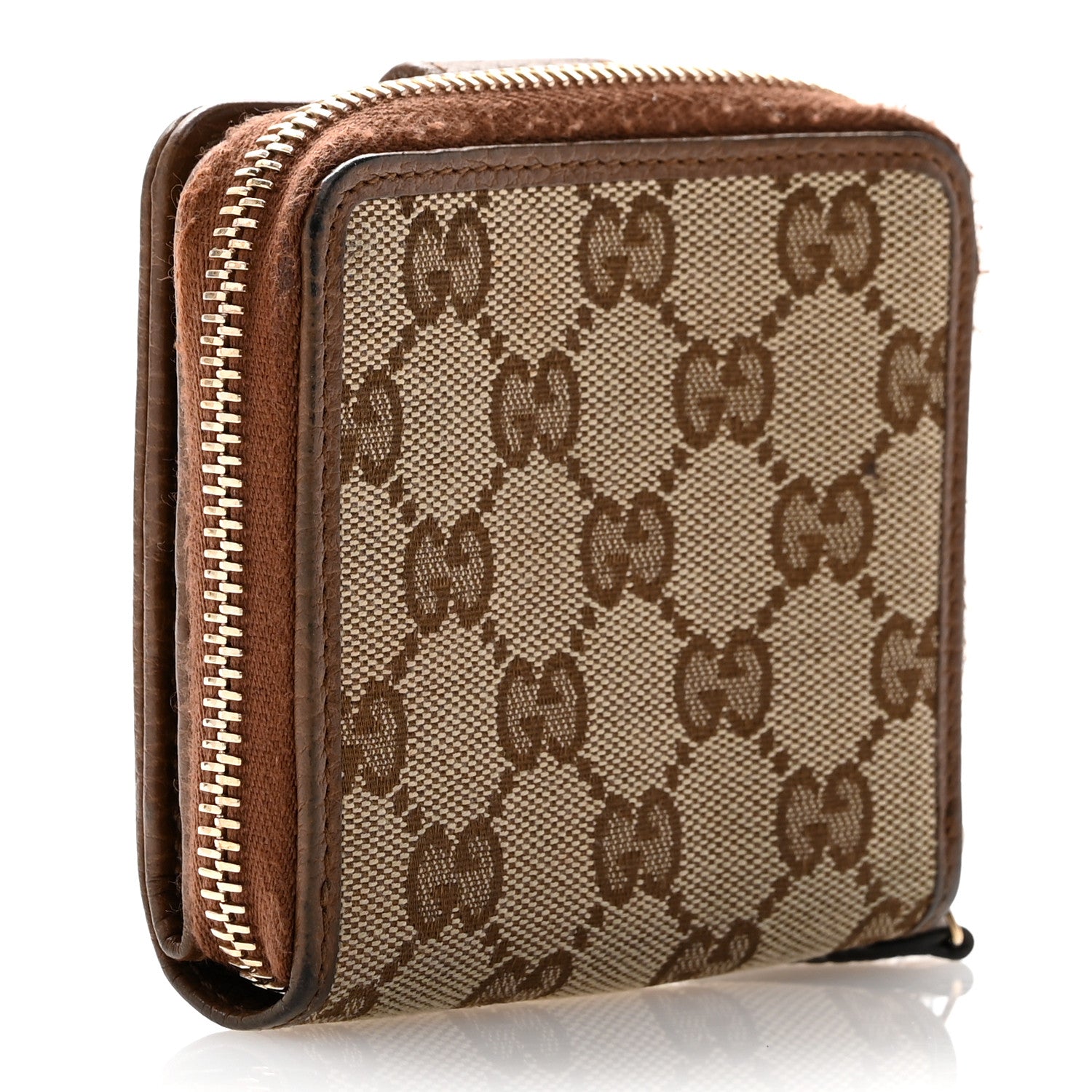 Gucci Monogram Dollar Calfskin Zip Around French Wallet Beige Ebony Tabacco 3 of 9