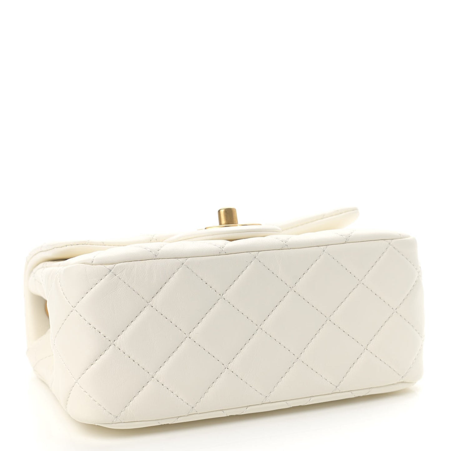 Lambskin Quilted Mini Pearl Crush Flap White