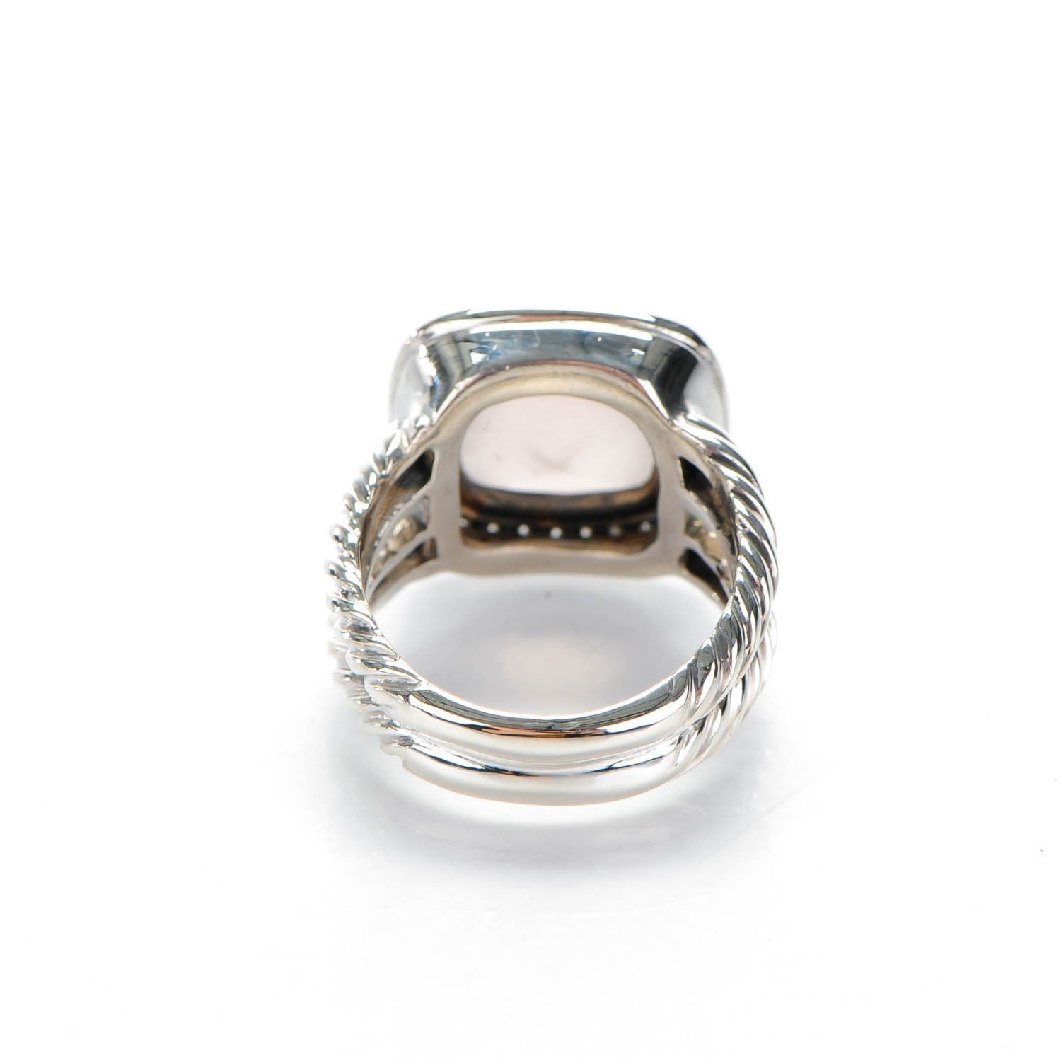 David Yurman Sterling Silver Diamond Rose Quartz 11mm Albion Ring 53 6.5 3 of 4
