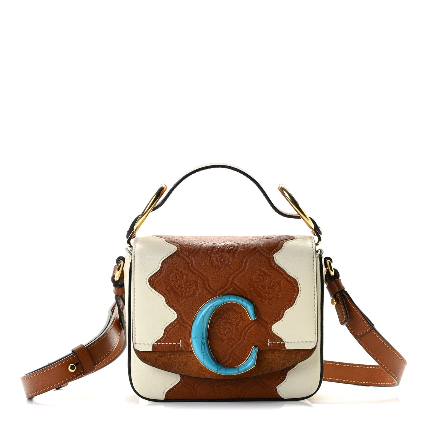 Smooth Calfskin Patchwork Mini C Bag Natural White