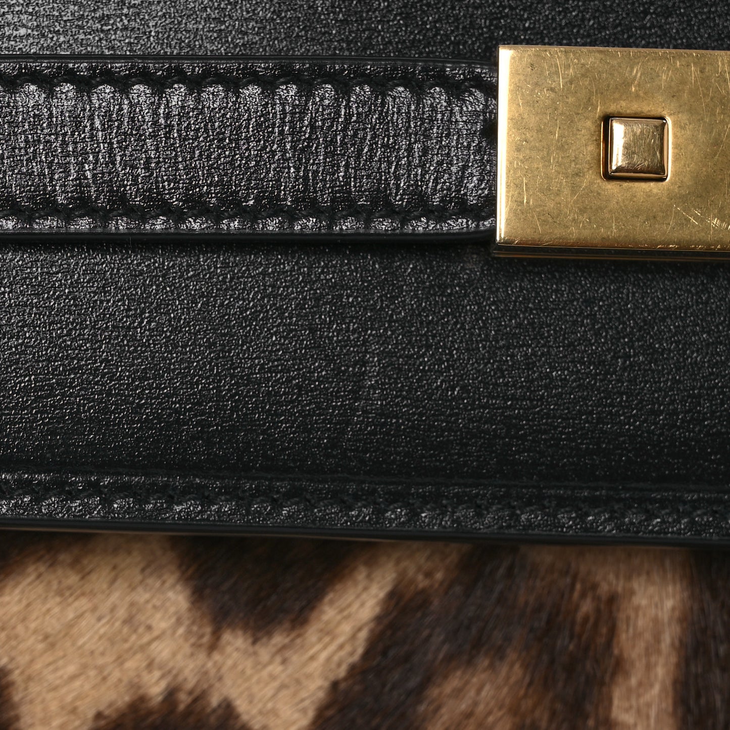 Calfskin Pony Hair Leopard Print Manhattan Baguette Black