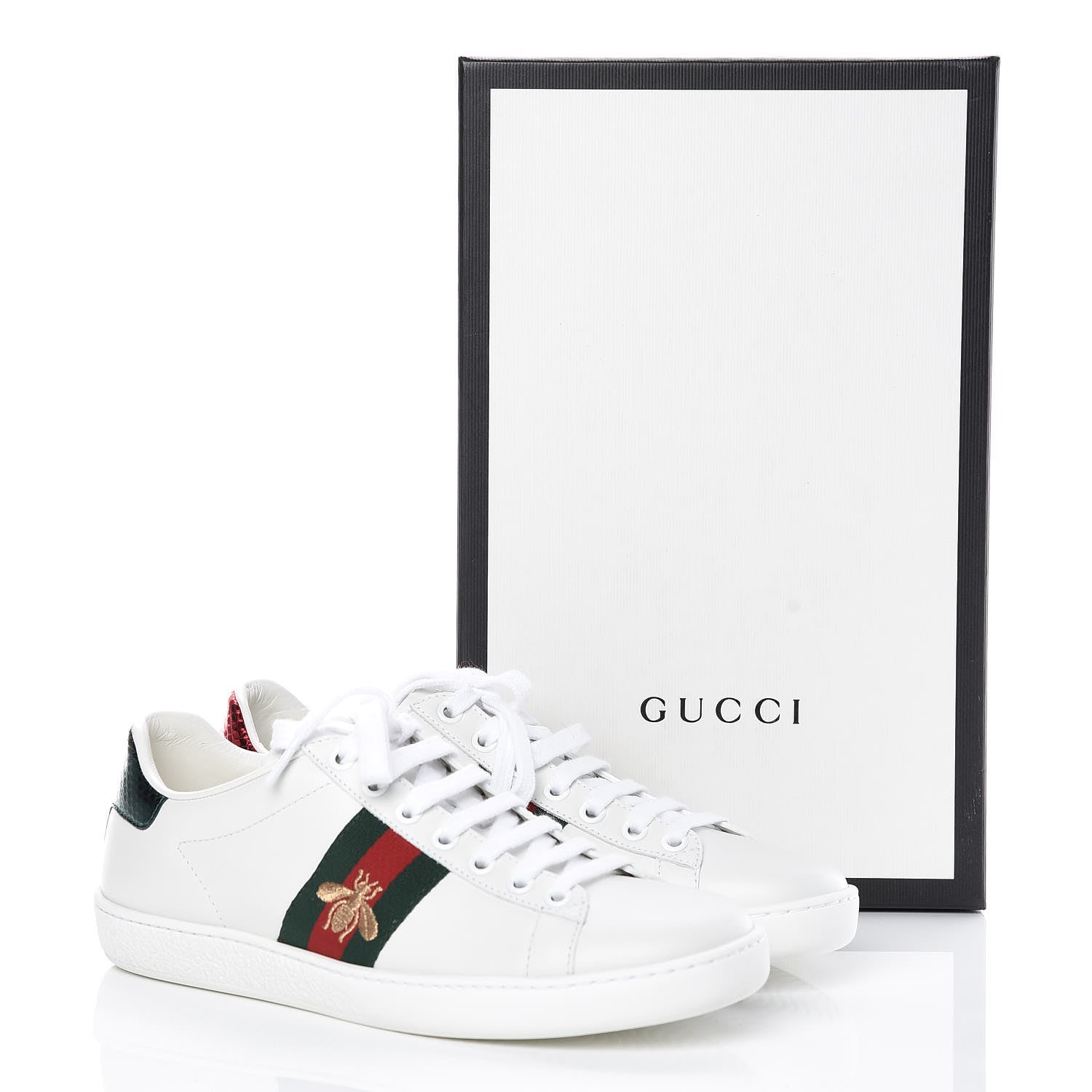 Gucci Calfskin Ayers Bee Embroidered Womens Ace Sneakers 37 White Green 9 of 9