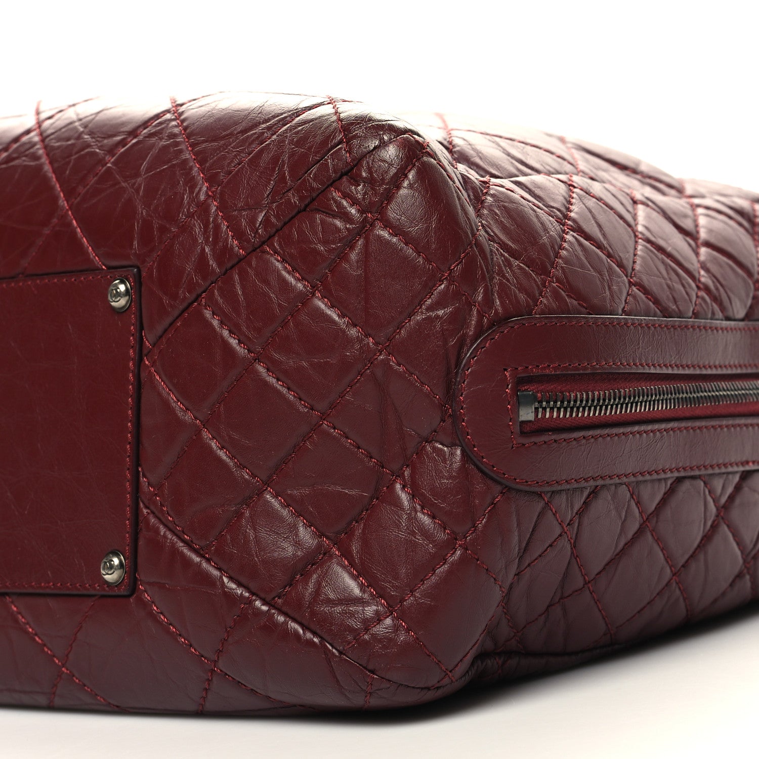 Chanel Aged Calfskin Quilted Large Secret Tag Bowling Bag Burgundy 10 of 12