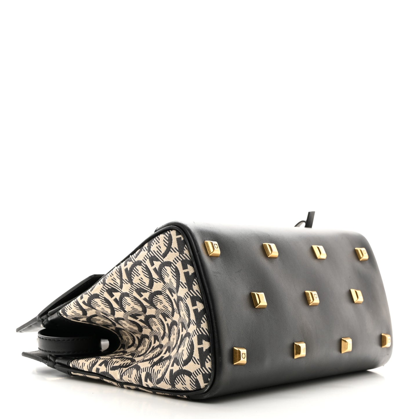 Canvas Calfskin Gancini The Studio Bag Black Beige