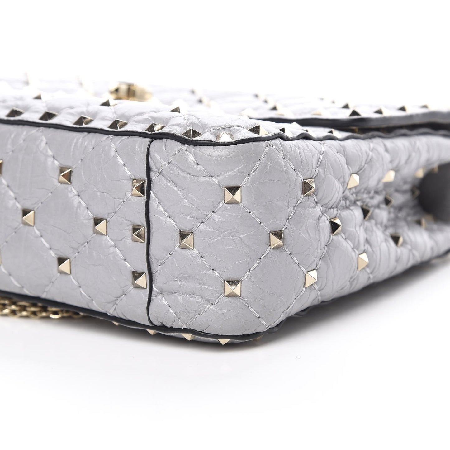 Craquele Nappa Medium Rockstud Spike Shoulder Bag Pastel Grey