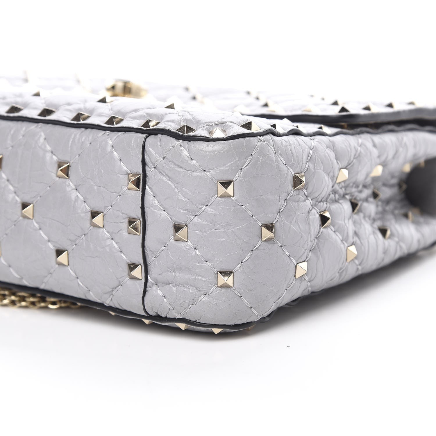 Valentino Garavani Craquele Nappa Medium Rockstud Spike Shoulder Bag Pastel Grey 9 of 12