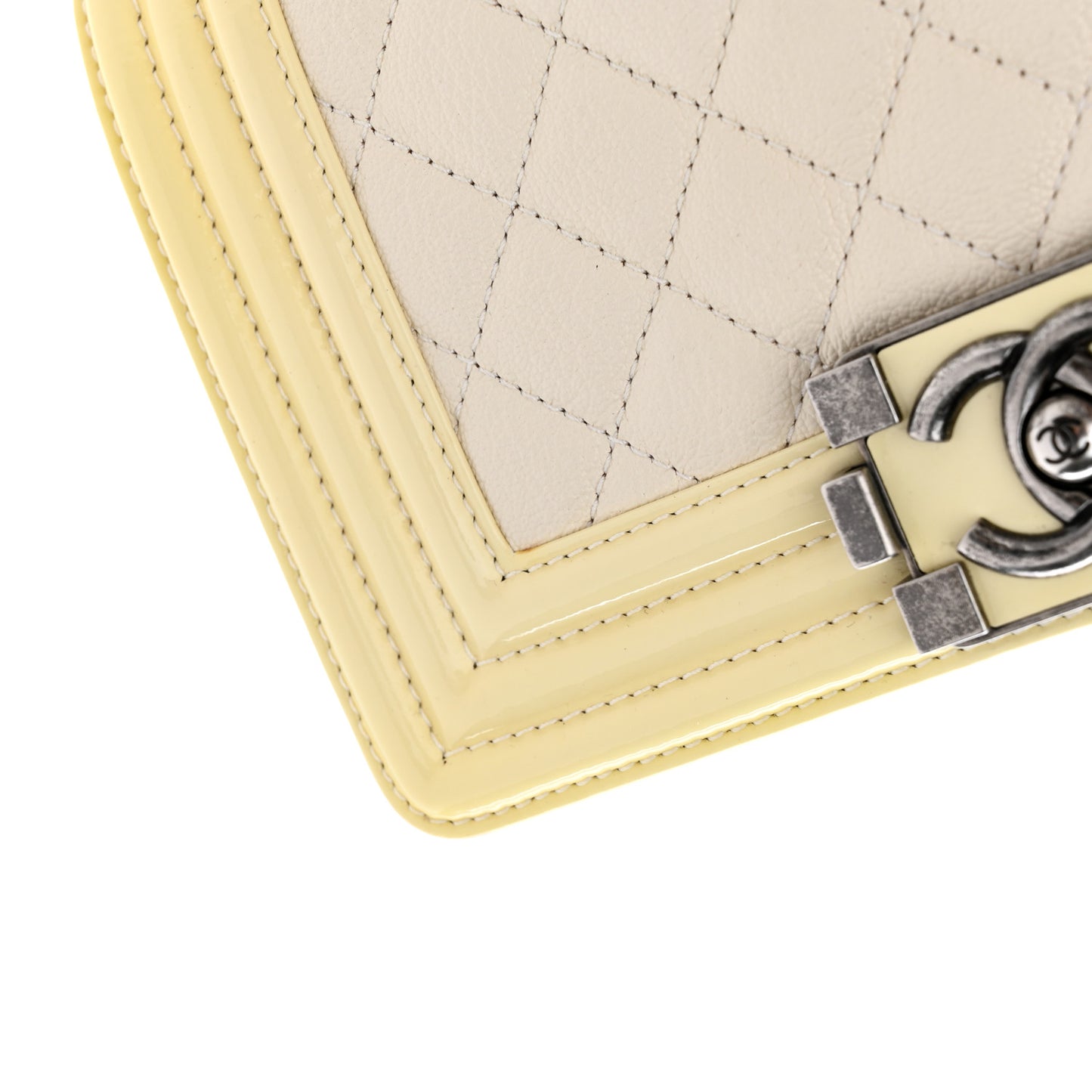 Goatskin Quilted Patent Small Duo Boy Flap White