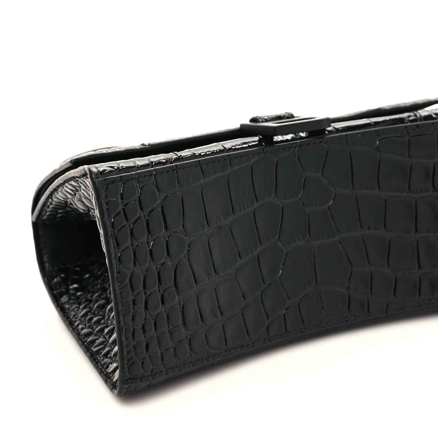 Balenciaga Shiny Calfskin Monochrome Crocodile Embossed Small Hourglass Top Handle Bag Black 7 of 8