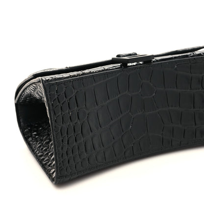 Balenciaga Shiny Calfskin Monochrome Crocodile Embossed Small Hourglass Top Handle Bag Black 7 of 8