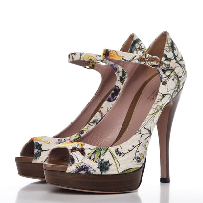 Gucci Canvas Flora Infinity Lisbeth Pumps 37 White Multicolor Acero 3 of 10