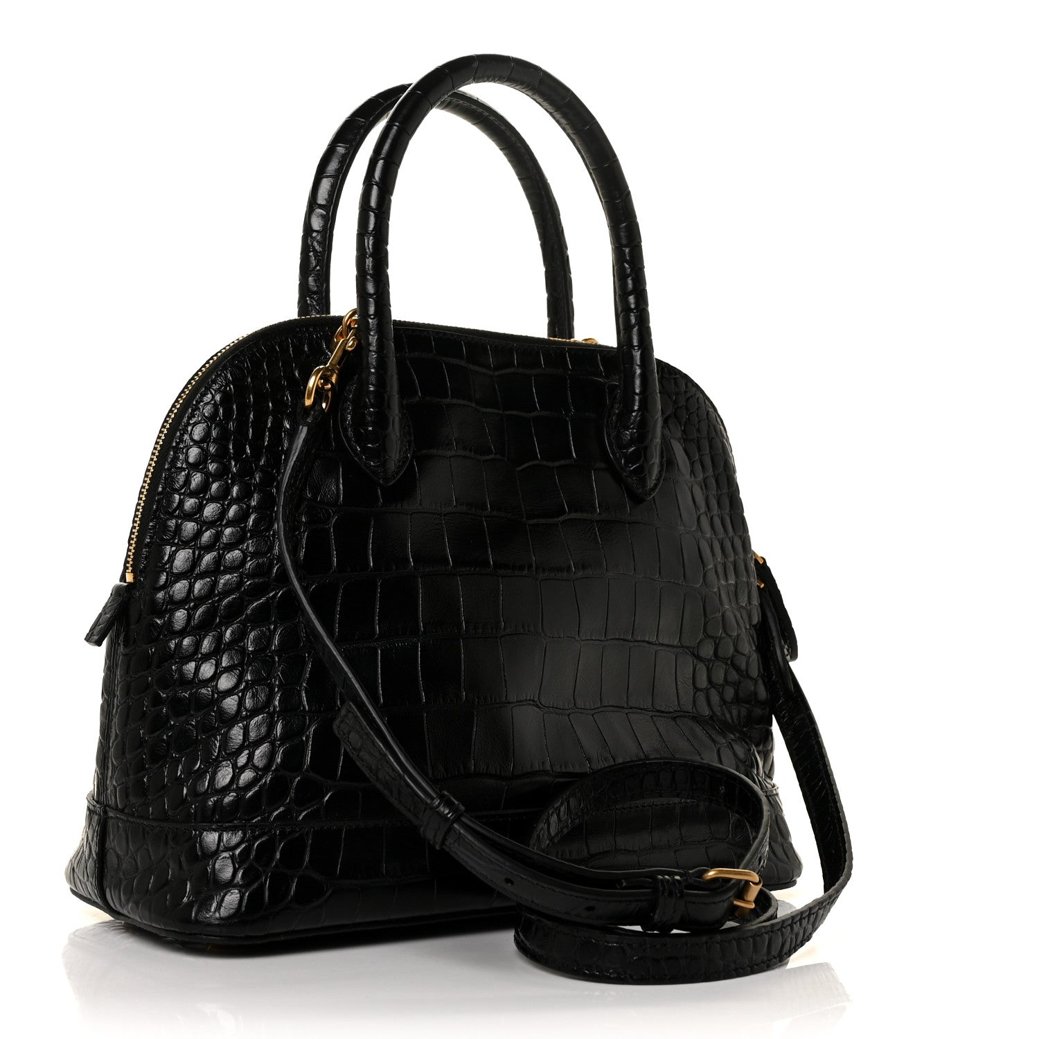 Balenciaga Calfskin Crocodile Embossed S Rivet Ville Top Handle Bag Black 3 of 8