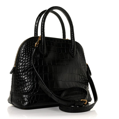 Balenciaga Calfskin Crocodile Embossed S Rivet Ville Top Handle Bag Black 3 of 8