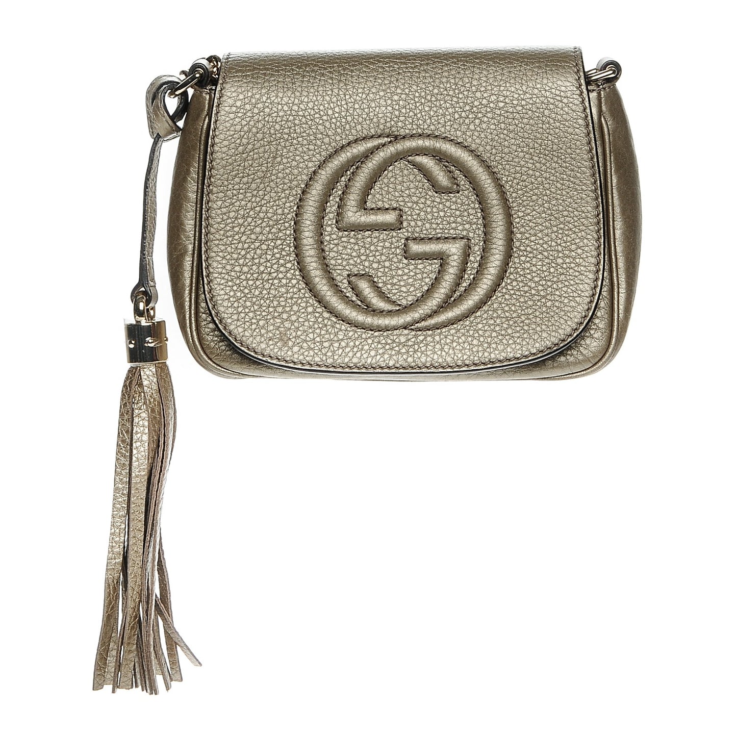 Metallic Pebbled Calfskin Small Soho Flap Crossbody Golden Beige