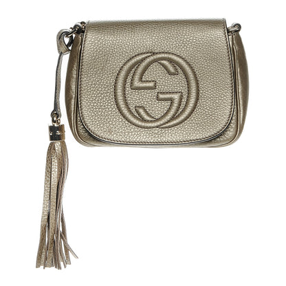 Gucci Metallic Pebbled Calfskin Small Soho Flap Crossbody Golden Beige 1 of 6