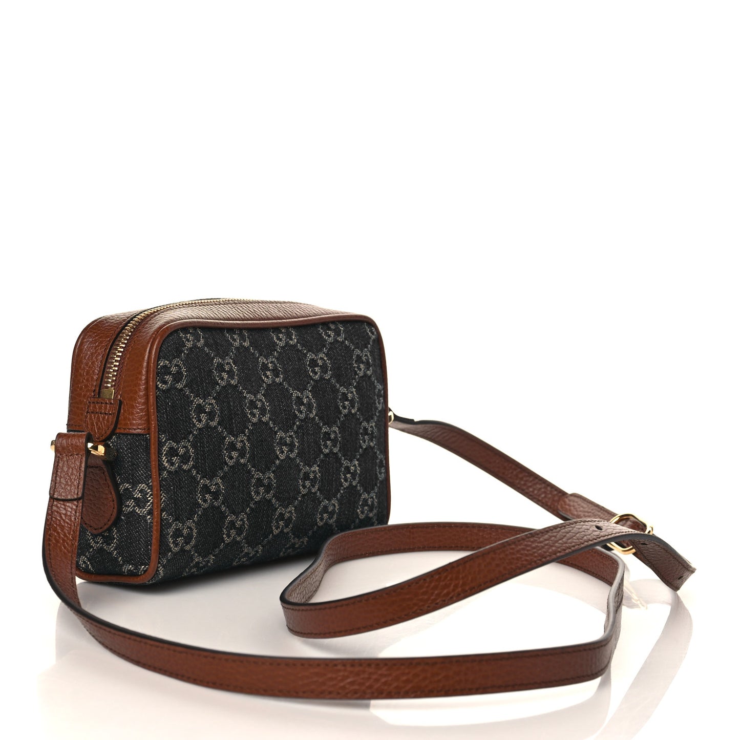 New Denim GG Monogram Dollar Calfskin Mini Ophidia Shoulder Bag Blue Tea Cuir Epilog