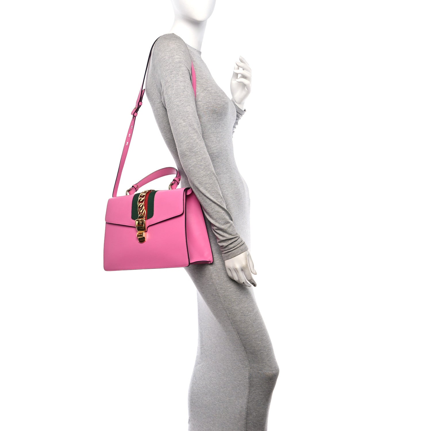 Gucci Vitello Fontanella Web Medium Sylvie Top Handle Bag Pink Tropical Flower 2 of 11